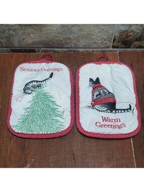 Vintage B Kliban Christmas Themed Potholders Festive Cat Designs Holiday Greetin